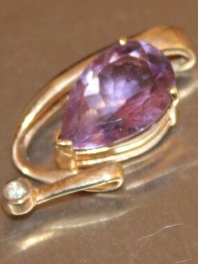 Solid 10K yellow gold marked 10K large amethyst & diamond gemstone pendant